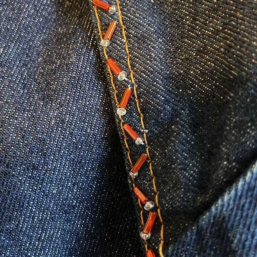 Boone Industries Denim Duster Button up Coat Beads & Modern detail Made in USA - Picture 6 of 17